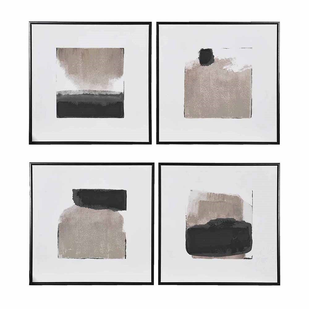 Set of four abstract linen-inspired framed canvas prints in neutral tones 60x60cm