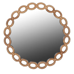 Round decorative wall mirror with interlocking chain-link MDF wood frame, 90cm in diameter