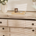 close-up of Longbourn Chest top surface styled with décor
