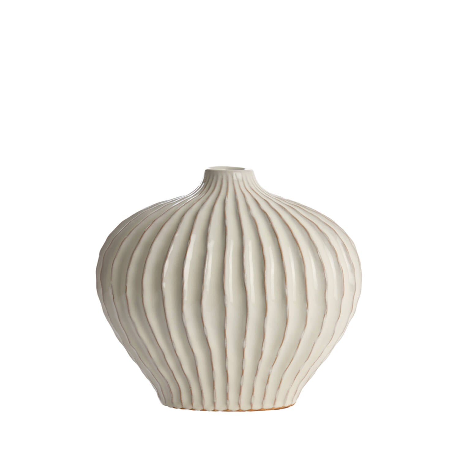 Loren Ribbed Ceramic Round Vase | Cream