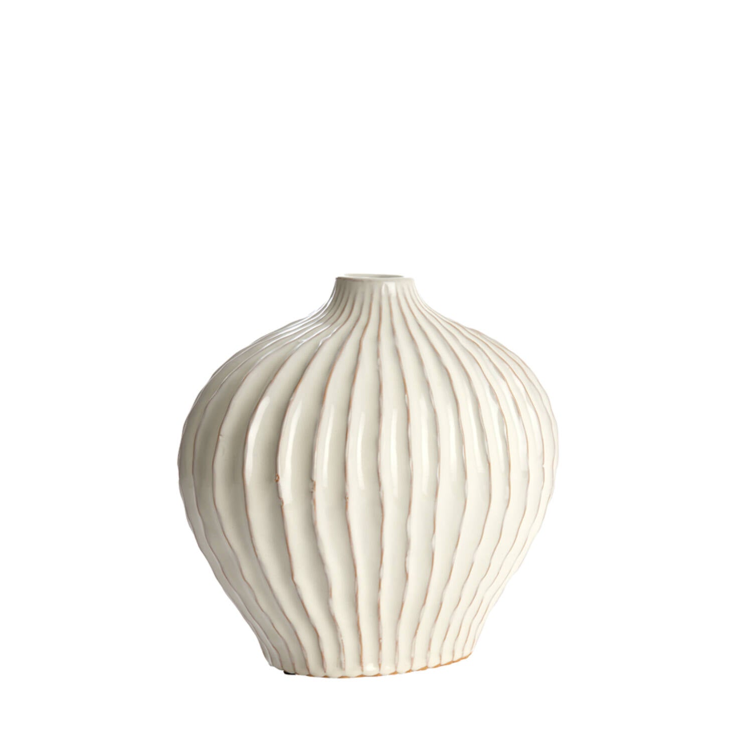 Loren Ribbed Ceramic Round Vase | Cream