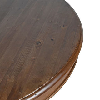 Close-up of Ludlow table showing reclaimed pine grain, knots and moulded edge