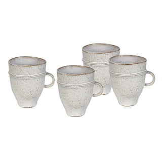 Set of four Lulworth speckled stoneware mugs in reactive cream glaze with warm brown flecks