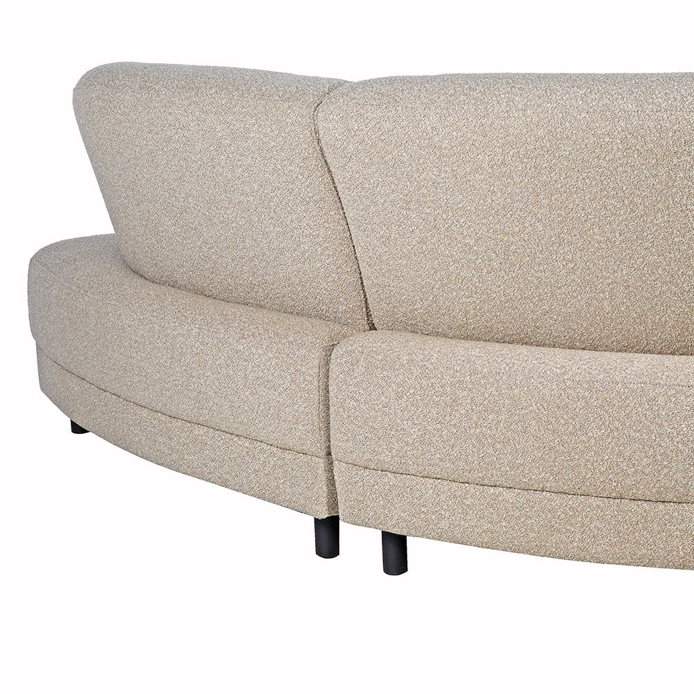 Seam and texture detail on the back curve of the Lumin Boucle Sofa