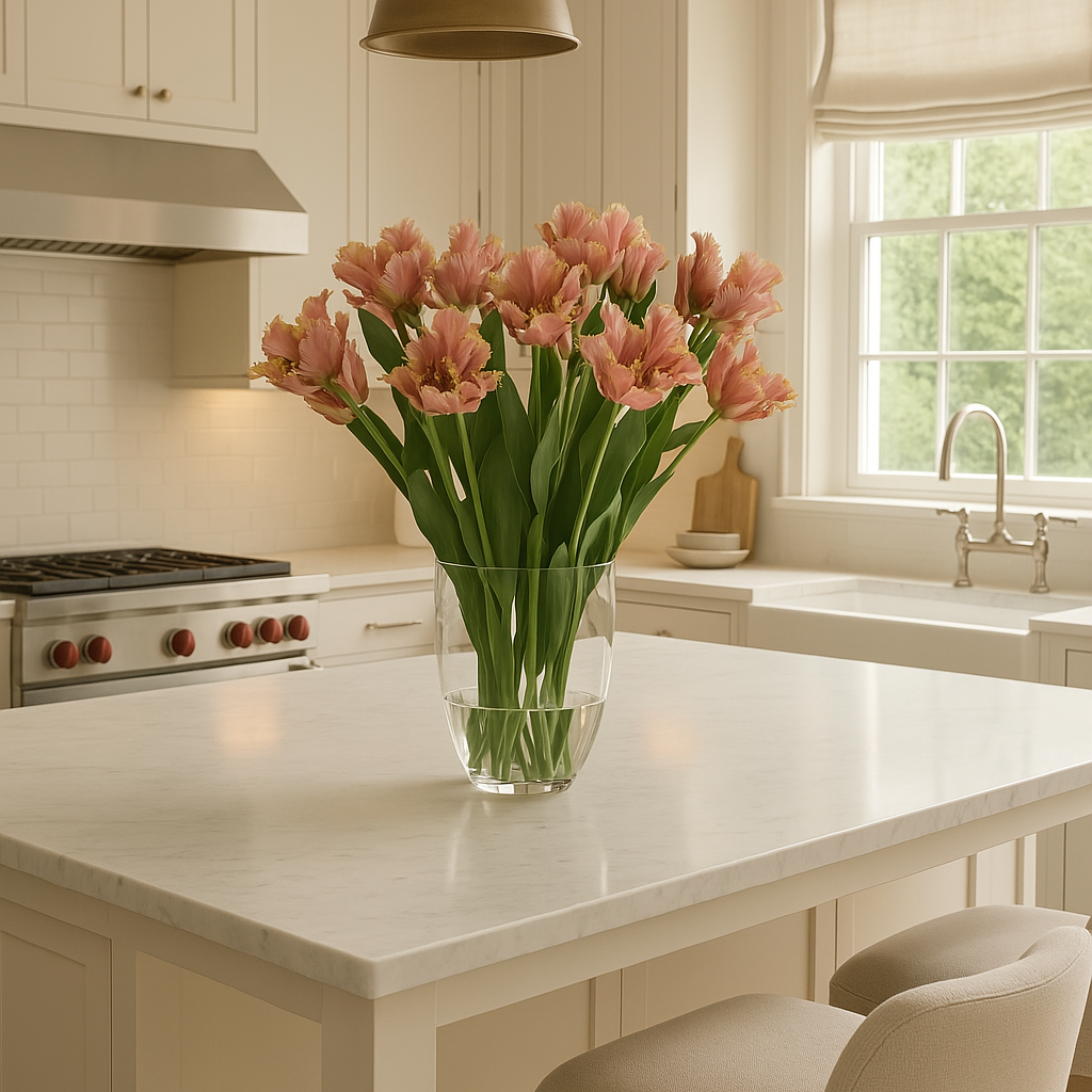 Luxury Faux Pink Parrot Tulip Arrangement | Complete with Glass Vase