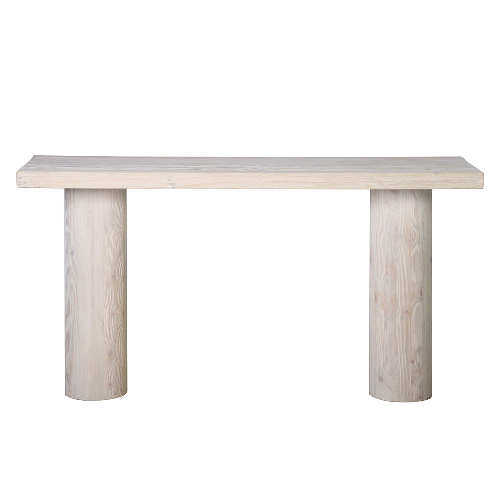 MILA old pine console table with solid wood top and cylindrical legs in natural aged finish