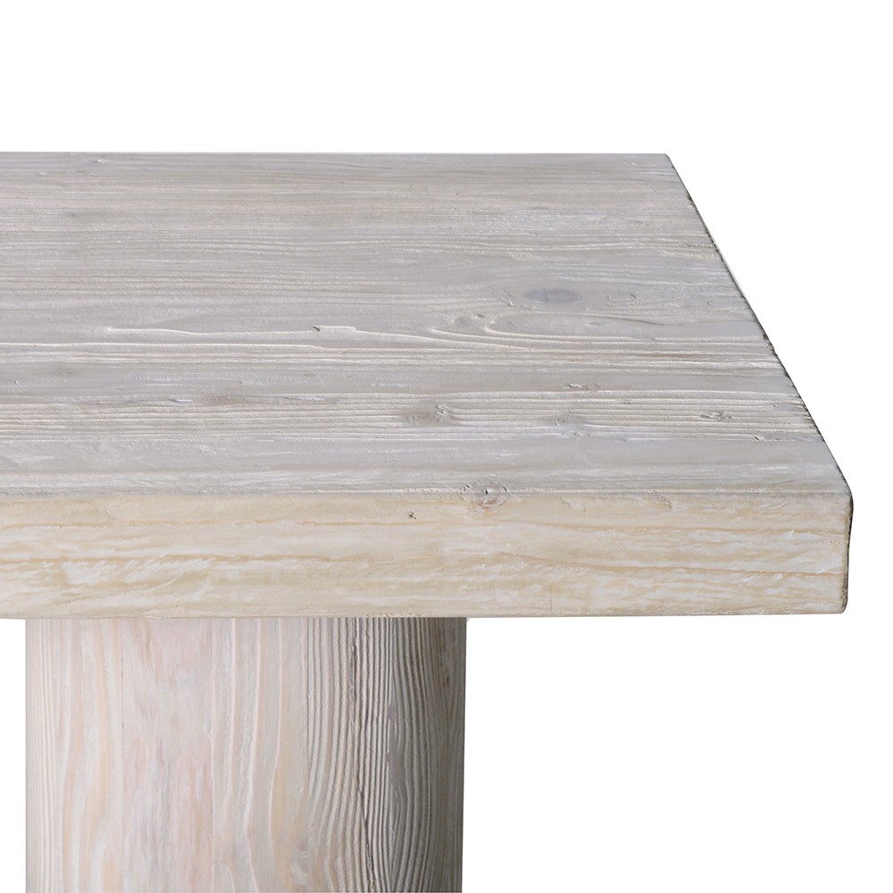 MILA old pine console table with solid wood top and cylindrical legs in natural aged finish