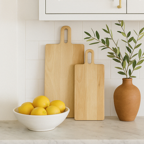 A stylish and sophisticated chopping board, crafted from luxurious mango wood with an open handle - perfect for hanging. Perfect for elevating your kitchen décor or as a chic surface for displaying candles.

Dimensions:

Medium: H 1.5cm L 50cm W: 19.5cm

Large: H 1.5cm L 60cm W 23.5cm