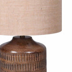 Close-up of Handcrafted Mango Wood Table Lamp Base and Linen Shade