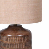 Close-up of Handcrafted Mango Wood Table Lamp Base and Linen Shade