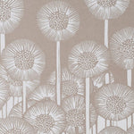 Close up of Meadow Dandelion linen wall art with neutral botanical print
