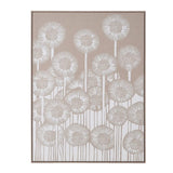 Meadow Dandelion framed linen wall art featuring white floral silhouettes on taupe background