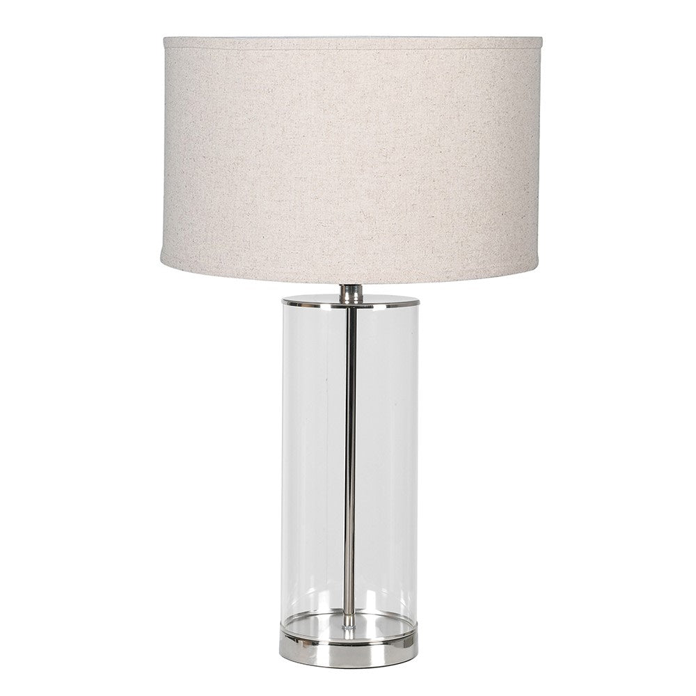 Melissa Glass Lamp with Linen Shade glass elegant base linen cylinder shade