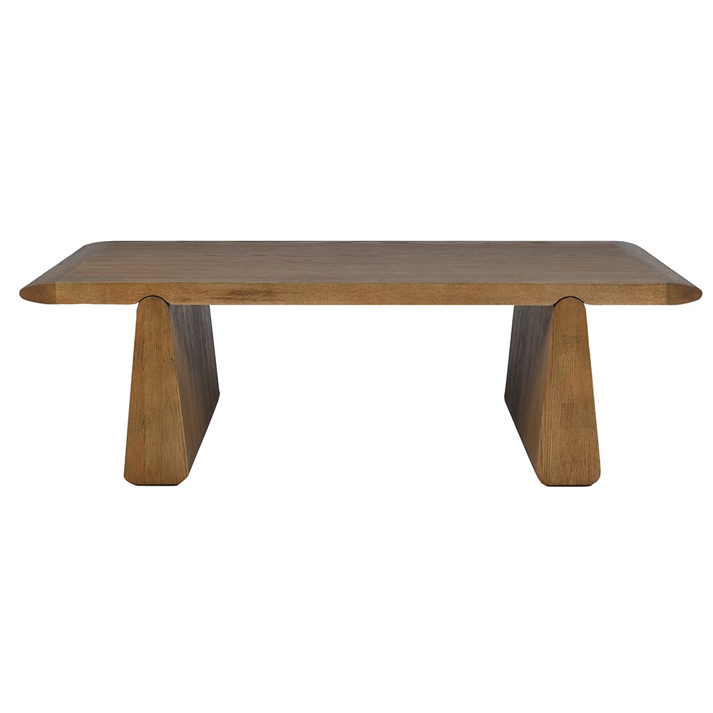 Front view of solid oak rectangular coffee table with minimalist design