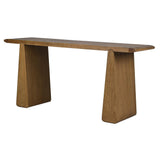 Mid-century modern oak console table with slim rectangular design and pedestal base