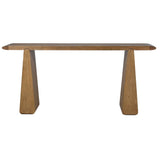 Front view of solid oak console table with minimalist silhouette