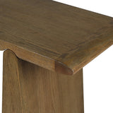 Close-up of oak wood grain and smooth finish on console table surface