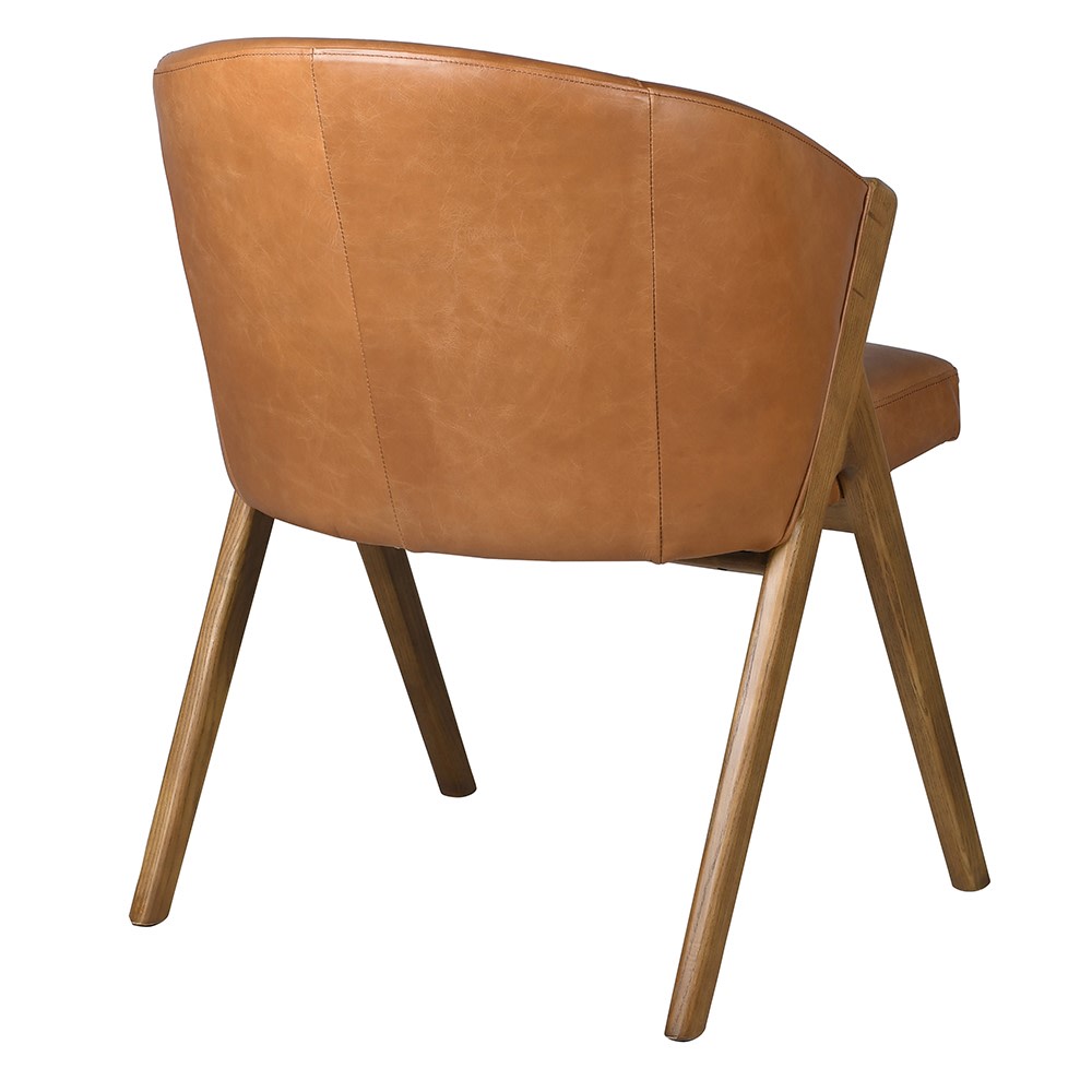 Modern tan leather upholstered dining or accent chair