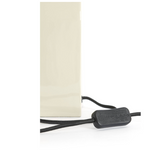 Minimalist dome shade table lamp in cream with nickel detail close up light switch