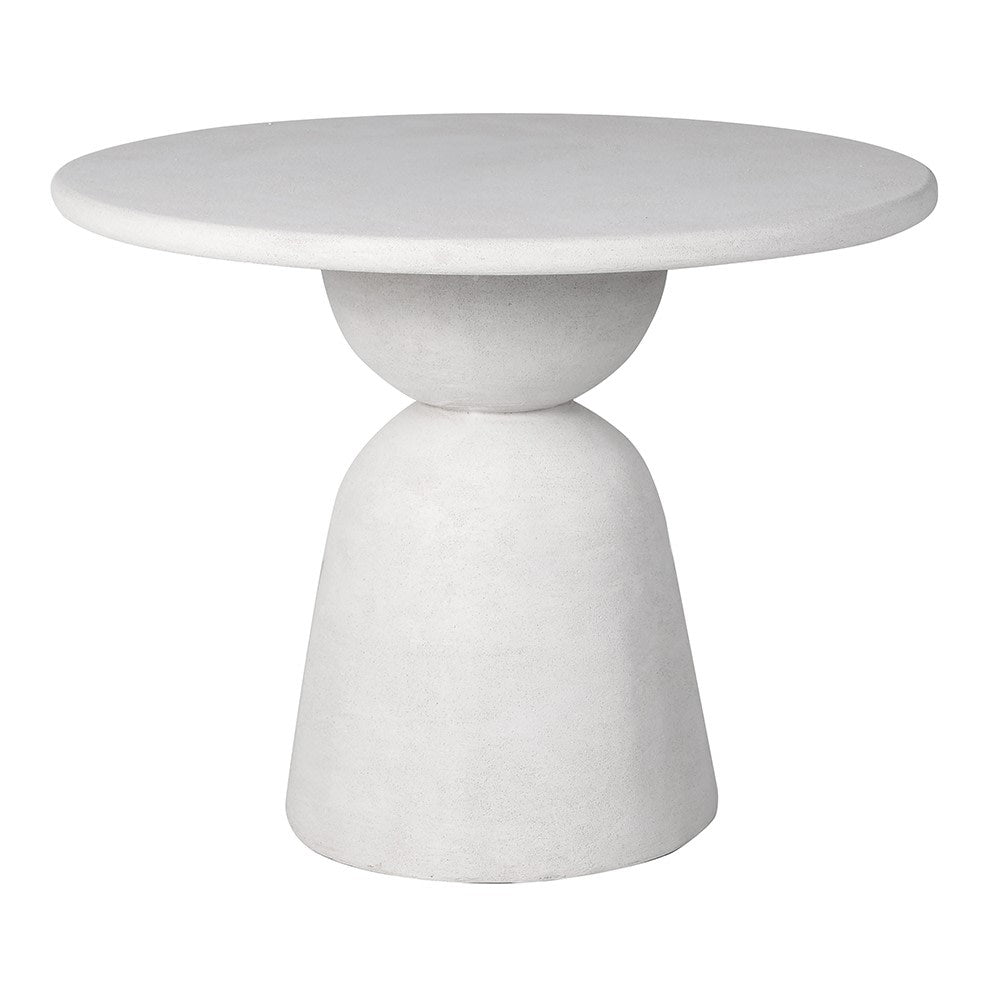 Modern white polyresin dining table with sculptural base – front view