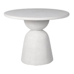 Modern white polyresin dining table with sculptural base – front view