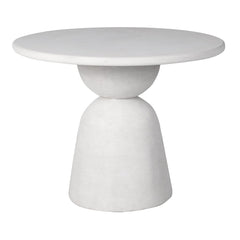 Modern white polyresin dining table with sculptural base – front view