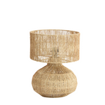 Natural jute table lamp with woven shade and rounded jute wrapped base