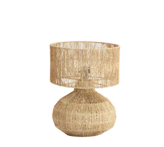Natural jute table lamp with woven shade and rounded jute wrapped base