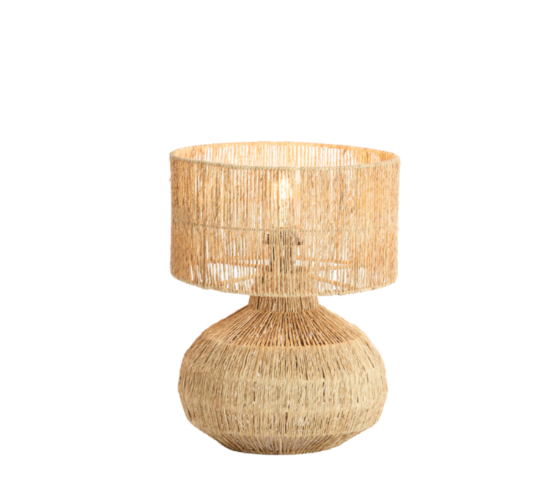 Natural jute table lamp with woven shade and rounded jute wrapped base