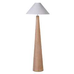 Nile Floor Lamp with wooden cone base and white linen shade