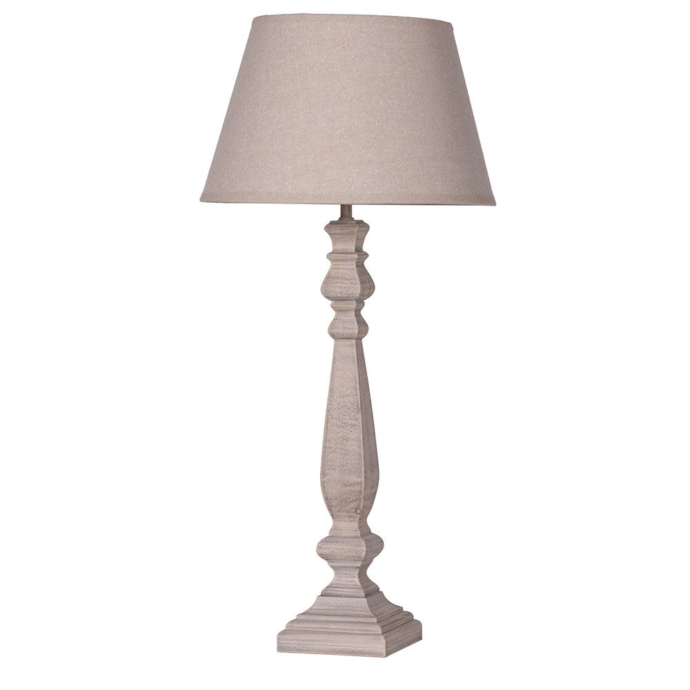 Noemie wooden table lamp with turned base and cotton fabric shade