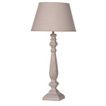Noemie wooden table lamp with turned base and cotton fabric shade