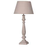 Noemie wooden table lamp with turned base and cotton fabric shade