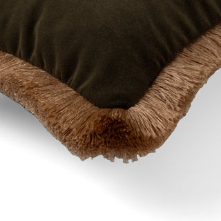 Naunton juniper gold fringe rectangle cushion styled on a sofa