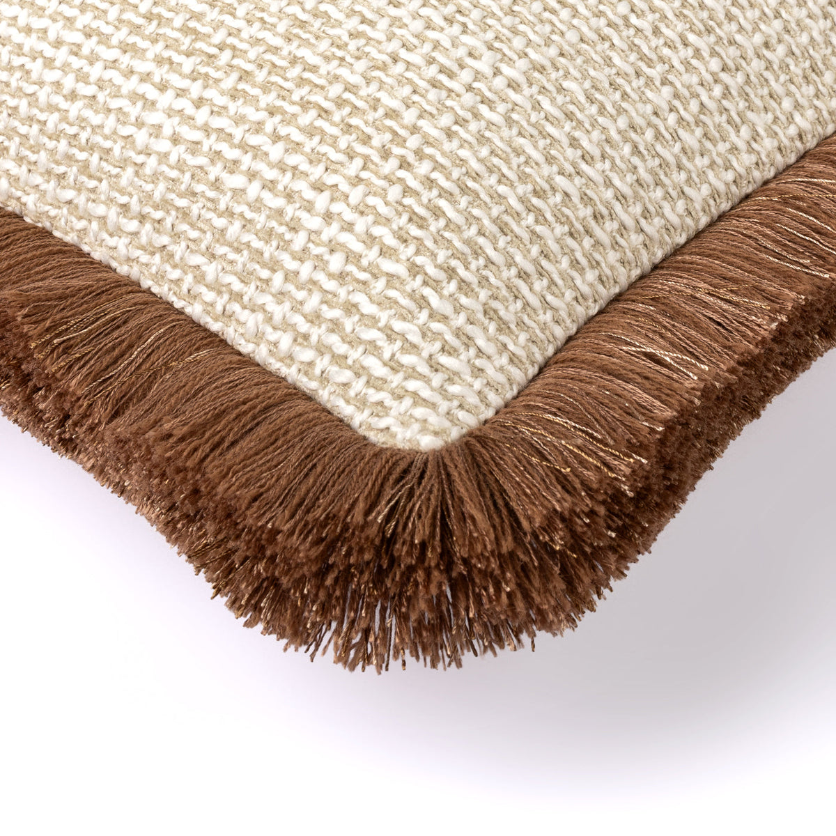 Duntisbourne dune fringed rectangle cushion from a side angle