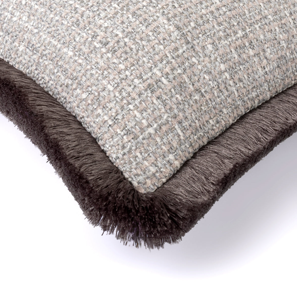 Quenington grey fringed rectangle cushion from a side angle