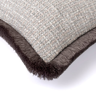 Quenington grey fringed rectangle cushion from a side angle