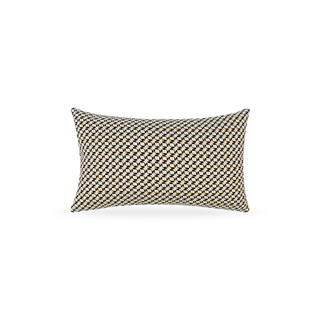 Filkins black, beige and mustard rectangle cushion shown front on