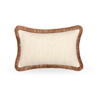 Duntisbourne textured rectangle cushion in dune cream with a double brown fringe