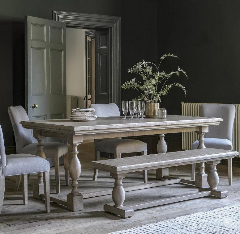 Bring warmth and refined charm to your dining space with our Rustic Oak Farmhouse Dining Bench. Expertly crafted from high-quality wood with a weathered oak finish, this bench pairs perfectly with traditional or contemporary interiors. Its robust turned legs and solid construction offer lasting durability, while the spacious seat provides ample room for guests or family members to dine in comfort.

Designed to complement farmhouse-style tables, this bench is ideal for cosy gatherings and everyday meals alik