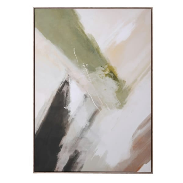 Olive Drift abstract wall art framed canvas featuring earthy tones and fluid design