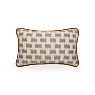 Turkdean biscotti rectangle cushion with ochre velvet piping