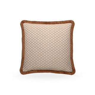 Lechlade beige geometric cushion with gold fringe