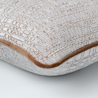 Close up of the Kemble ivory and taupe mosaic weave