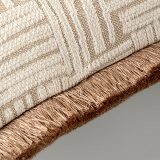 Close up of the Colesbourne lattice weave and gold fringe