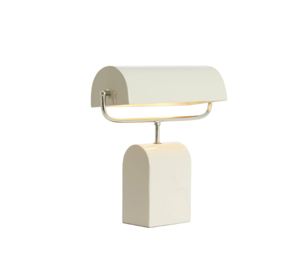 Minimalist dome shade table lamp in cream with nickel detail