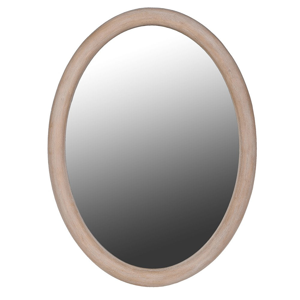 Oval Nordic wooden mirror with natural wood frame and minimalist Scandinavian design