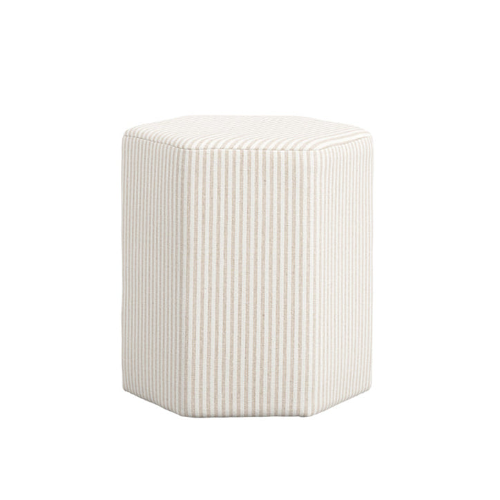 Beige striped upholstered stool inspired by Portofino Harbour with soft cushioned top