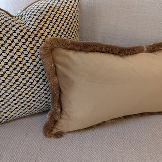Close up of the soft amber pile on the Naunton rectangle cushion