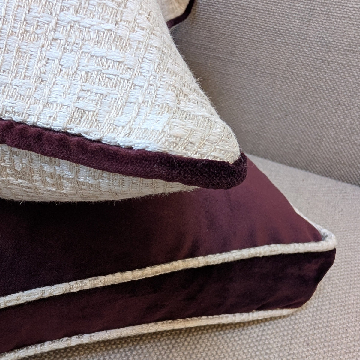 Cranborne pearl rectangle cushion styled on a sofa